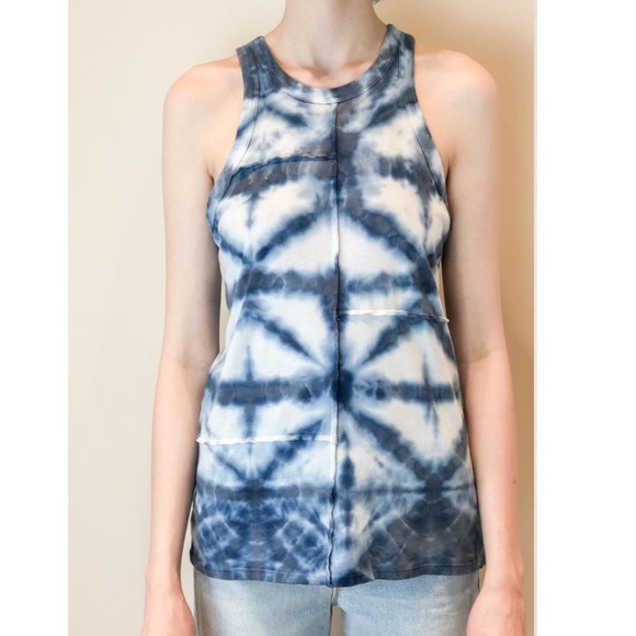 R.G Kane blue white tie dye print exposed seam crewneck tank top organic cotton - Picture 2 of 8